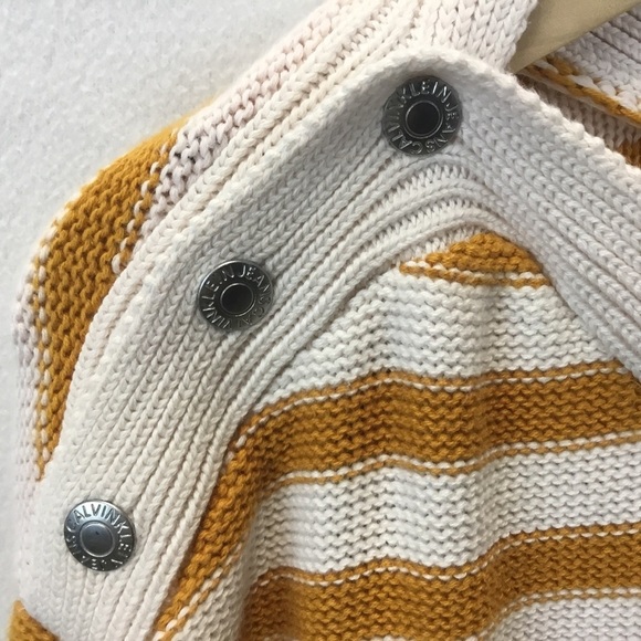 Calvin Klein Jeans Striped Mustard Yellow and White Knit Sweater - Picture 4 of 9